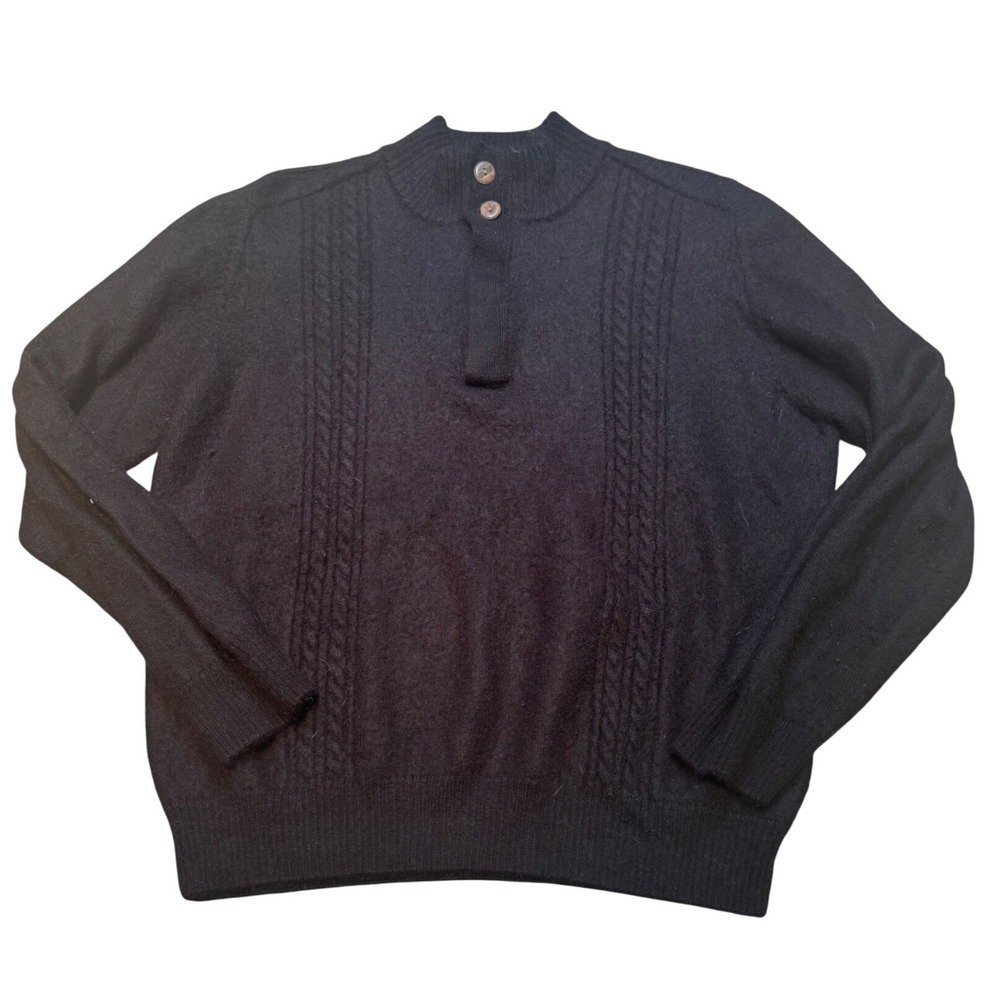 Carneoustie Baby Alpaca Sweater Men's L‎ Black Cable Knit Button Neck Peru - Picture 2 of 9